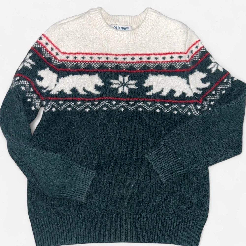 Old Navy Kids Green Sweater with Polar Bear Pattern